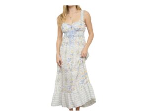 BLUPEPPER BORDER FLORAL FRONT TIE MIDI