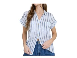 BLUPEPPER SHORT SLEEVE STRIPED BUTTON DOWN SHIRT
