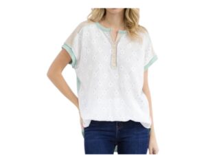 7TH RAY COLOR BLOCK SHORT SLEEVE WAFFLE KNIT HENLEY