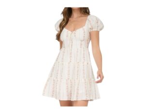 BLUPEPPER FLORAL PUFF SLEEVE TIERED MINI DRESS