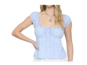 BLUPEPPER FLORAL EMBROIDERED FRONT TIE TOP