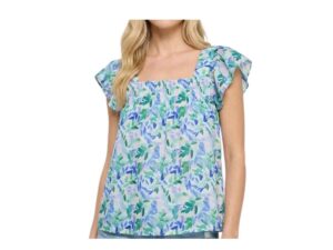 STACCATO SQUARE NECK FLUTTER SLEEVE PRINT TOP