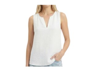STACCATO WOVEN SPLIT NECK SLEEVELESS TOP