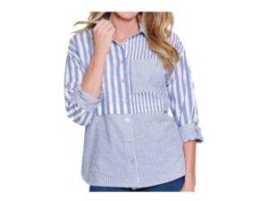 MULTIPLES DARK SKY STRIPE BLOUSE