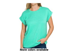 ZENANA COTTON SLUB CUFF SLEEVE TOP