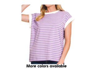 ZENANA CONTRAST TRIM CAP SLEEVE TEE