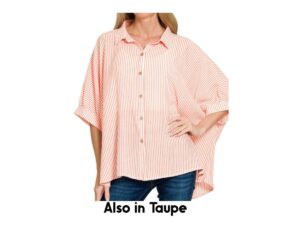 ZENANA WOVEN STRIPE BOXY BUTTON DOWN TOP