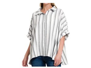 ZENANA YARN DYE STRIPE OVERSIZE BUTTON DOWN