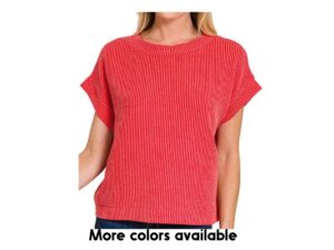 ZENANA RIB KNIT CAP SLEEVE TOP