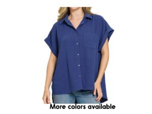 ZENANA WOVEN AIRFLOW BUTTON DOWN SHIRT