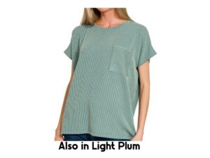 ZENANA RIB KNIT SHORT SLEEVE POCKET TOP