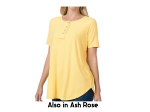 ZENANA SHORT SLEEVE ROUND HEM HENLEY