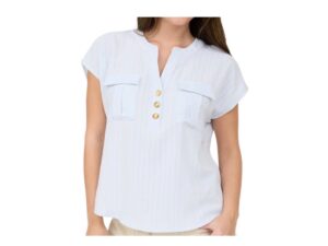 BLUPEPPER STRIPE HALF BUTTON DOWN WITH POCKETS