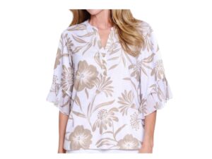 MULTIPLES ELBOW FLOUNCE SLEEVE PRINT KNIT TOP