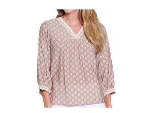 MULTIPLES 3/4 SLEEVE EMBROIDERED V-NECK BLOUSE