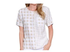 MULTIPLES CUFFED SHORT SLEEVE CHECKED TOP