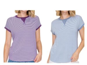STACCATO SHORT SLEEVE COLOR TRIM STRIPED KNIT
