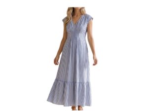 HAPTICS V-NECK SMOCKED BACK STRIPE MAXI