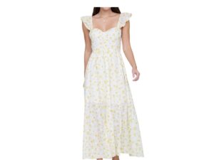 BLUPEPPER FLORAL EYELET FRONT SLIT CORSET MIDI