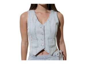 BLUPEPPER ACID WASH STRIPE BUTTON DOWN VEST