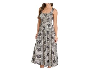 BLUPEPPER FLORAL TILE PRINT SMOCKED MIDI