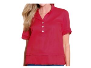 MULTIPLES FRINGE TRIM WOVEN SHORT SLEEVE BLOUSE