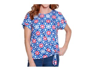 MULTIPLES SHORT SLEEVE STAR PRINT KNIT TOP
