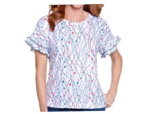 MULTIPLES DOUBLE FLOUNCE SLEEVE PRINT TOP