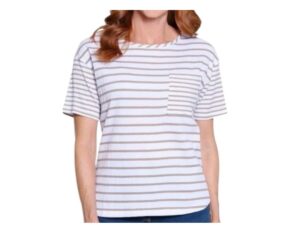 MULTIPLES STONE SHORT SLEEVE TEXTURED STRIPE TOP