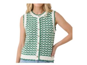 STACCATO CROCHET BUTTON FRONT SWEATER VEST