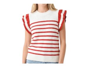 STACCATO RUFFLE SLEEVE STRIPE SWEATER