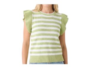 STACCATO RUFFLE SLEEVE STRIPE SWEATER