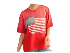 JODIFL WASHED KNIT AMERICAN FLAG TOP
