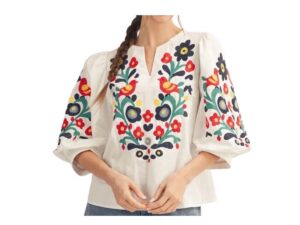 JODIFL 3/4 PUFF SLEEVE EMBROIDERED BLOUSE