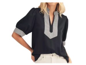 JODIFL PUFF SLEEVE TOP WITH STRIPE ACCENT