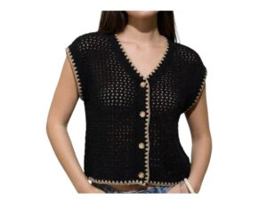 BLUPEPPER CONTRAST STITCH CROCHET CARDIGAN
