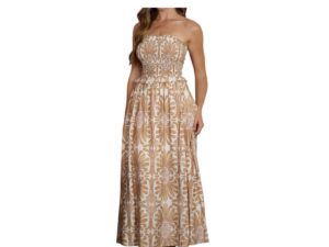 BLUPEPPER DAMASK STRAPLESS SMOCKED MIDI