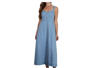 BLUPEPPER FLORAL DENIM JACQUARD SWEETHEART MIDI