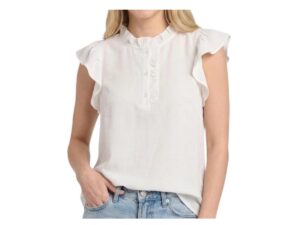 STACCATO RUFFLE TRIM HALF BUTTON DOWN CAP SLEEVE