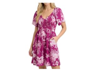 STACCATO V-NECK SMOCKED BODICE PUFF SLEEVE DRESS