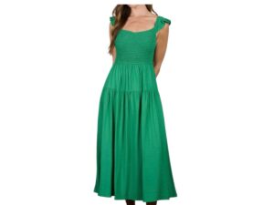 BLUPEPPER SMOCKED BODICE RUFFLE SLEEVE MIDI