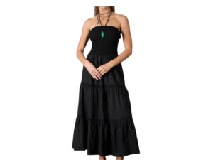 BLUPEPPER STRAPLESS KNIT/WOVEN MIDI DRESS