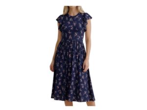 HAPTICS FLORAL FLUTTER SLEEVE KNIT MIDI DRESS