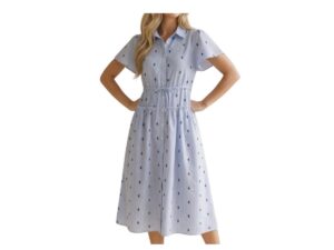 HAPTICS BUTTON DOWN STRIPE FLUTTER SLEEVE EMBROIDERED MAXI