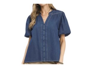 UMGEE BUTTON FRONT PUFF SLEEVE BOHO BLOUSE