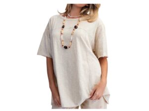 EASEL SHORT SLEEVE MINERAL WASH TOP WITH LACE