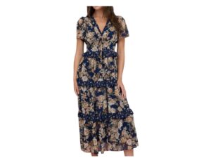 BLUPEPPER PUFF SLEEVE TIERED FLORAL MIDI