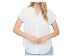 BLUPEPPER CUFFED SLEEVE BUTTON DOWN BLOUSE