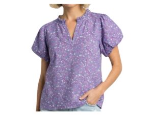 STACCATO BALLOON SHORT SLEEVE FLORAL BLOUSE