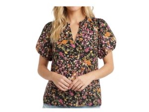 STACCATO BALLOON SHORT SLEEVE FLORAL BLOUSE